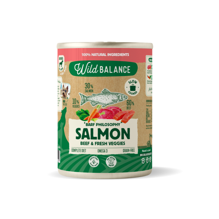 Wild Balance lata filosofía Barf de Salmón y Ternera perros 400gr