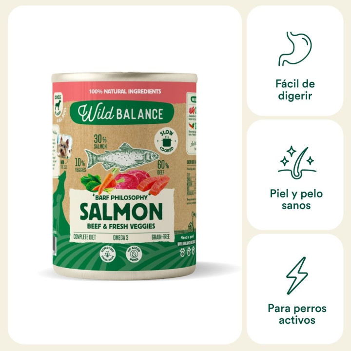 Wild Balance lata filosofía Barf de Salmón y Ternera perros 400gr
