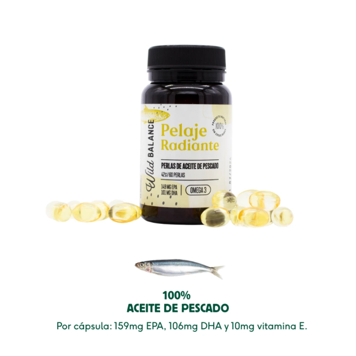 Wild Balance suplemento "Pelaje Radiante" (Aceite de pescado) 42gr (60 perlas)