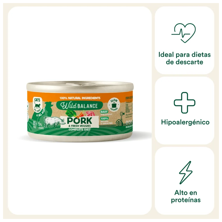 Wild Balance lata filosofía Barf de cerdo gato 120gr