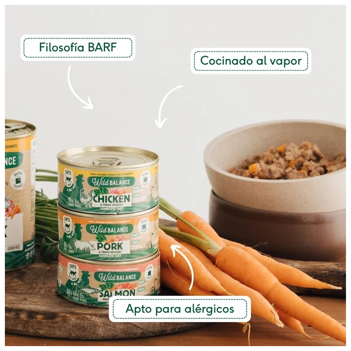 Wild Balance lata filosofía Barf de cerdo gato 120gr