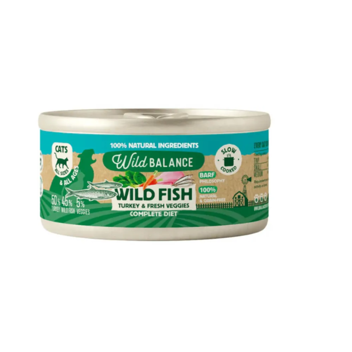 Wild Balance lata filosofía Barf Pescado y pavo gato 120gr