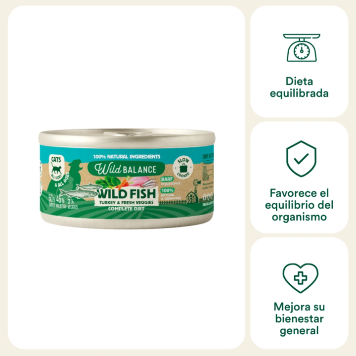 Wild Balance lata filosofía Barf Pescado y pavo gato 120gr