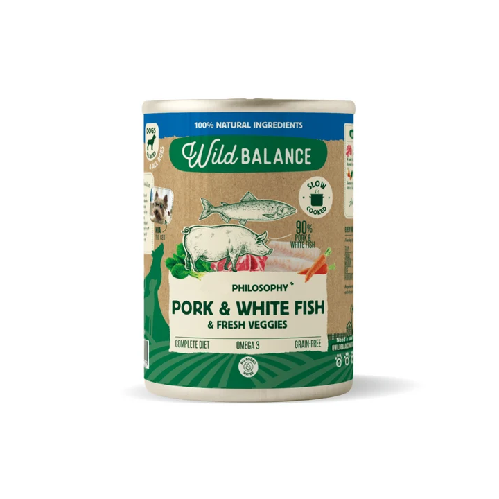 Wild Balance lata filosofía Barf Cerdo y Pescado perros 400gr