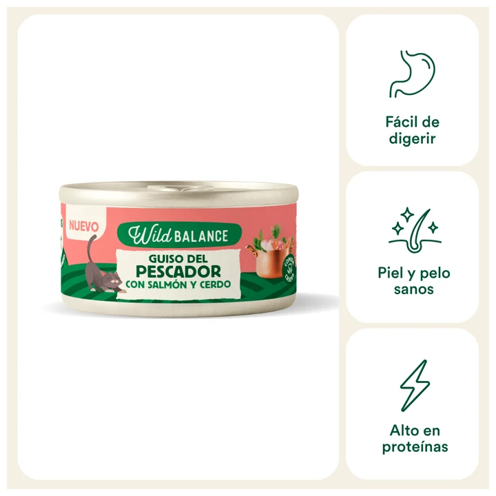 Wild Balance lata Guiso del Pescador Salmón y cerdo gatos 80gr