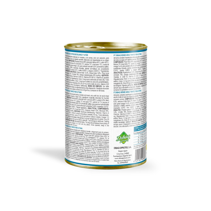 Dibaq Sense Pescado Blanco y Atún 380gr comida húmeda para perro