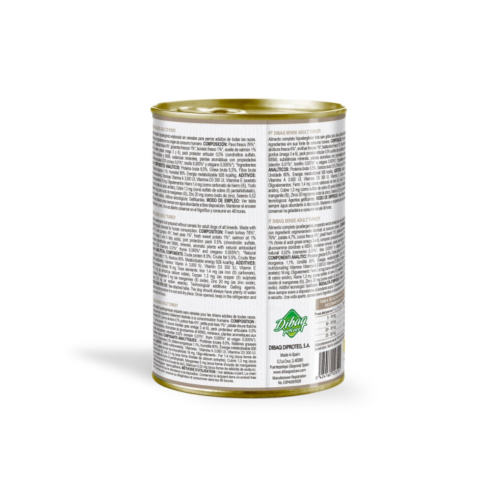 Dibaq Sense Grain Free Pavo y Calabaza 380gr comida húmeda para perro