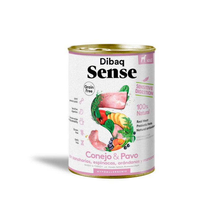 Dibaq Sense Sensitive Conejo y Pavo 380gr comida húmeda para perro